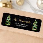 Gold and Green Christmas Ornament Return Address Label<br><div class="desc">This elegant and chic return address label features a gold and green ribbon Christmas tree with baubles. The text combines handwritten script and modern sans serif fonts for a classy and sophisticated look. The falling snow, snowflakes and sparkles give a festive and magical touch. This is perfect for Christmas and...</div>