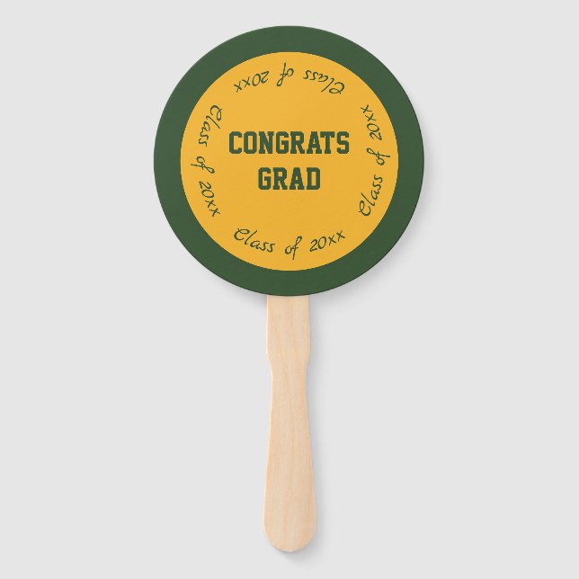 Gold and Green Congrats Grad Class of 2025 Hand Fan (Front)