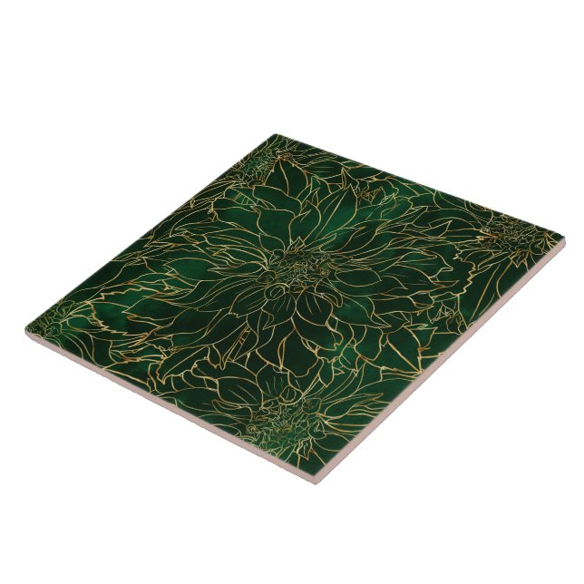 Gold and Green Dahlia Flower Ceramic Tile (Side)