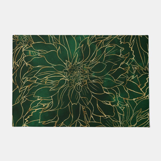 Gold and Green Dahlia Flower Doormat (Front)
