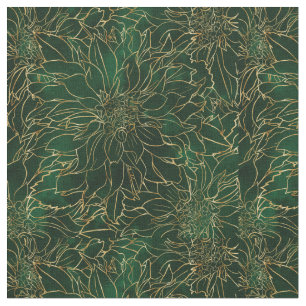 Gold and Green Dahlia Flower Fabric