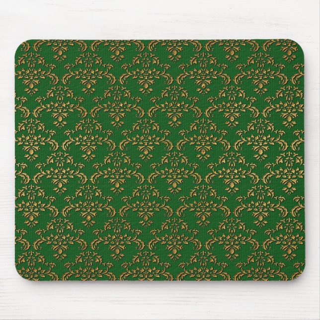 Gold and Green Damask Mouse Pad (Front)