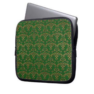 Gold and Green Damask Pattern Laptop Sleeve
