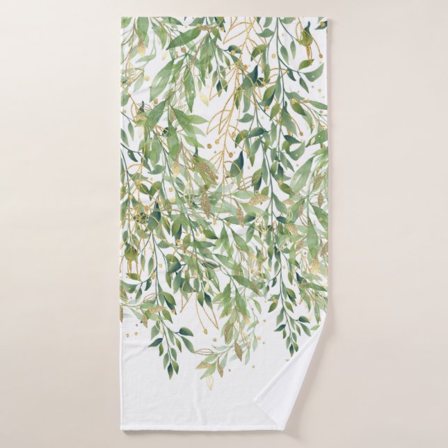 Gold And Green Decorative Plant Leaves Bath Towel (Bath Towel)