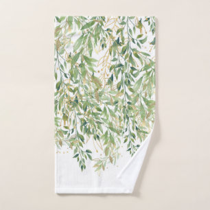Gold And Green Decorative Plant Leaves Hand Towel