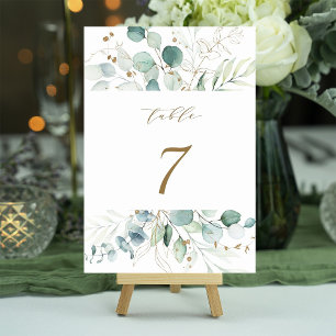 Gold and Green Elegant Botanical Wedding  Table Number