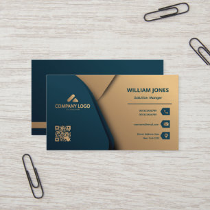 Gold And Green Elegant Business Card, QR Code Card