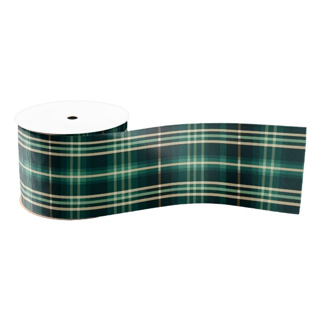 Gold and Green Elegant Christmas Plaid  Grosgrain Ribbon (Spool)