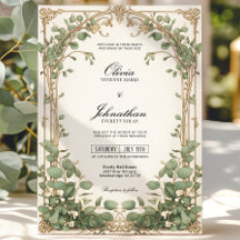 Gold and Green Eucalyptus Greenery Wedding Invite