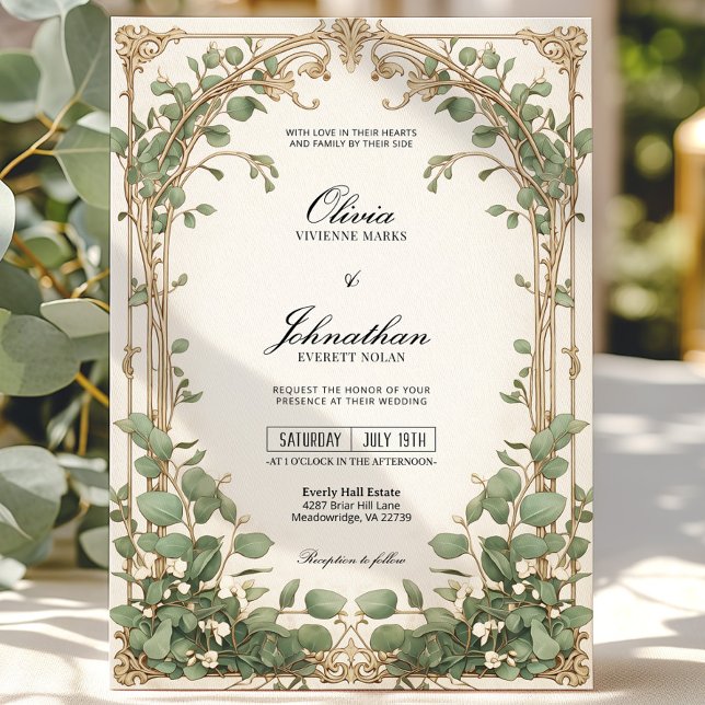 Gold and Green Eucalyptus Greenery Wedding Invite (Creator Uploaded)