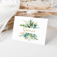 Gold and Green Eucalyptus Spanish Thank You Card
