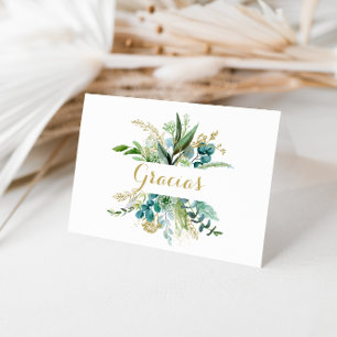 Gold and Green Eucalyptus Spanish Thank You Card