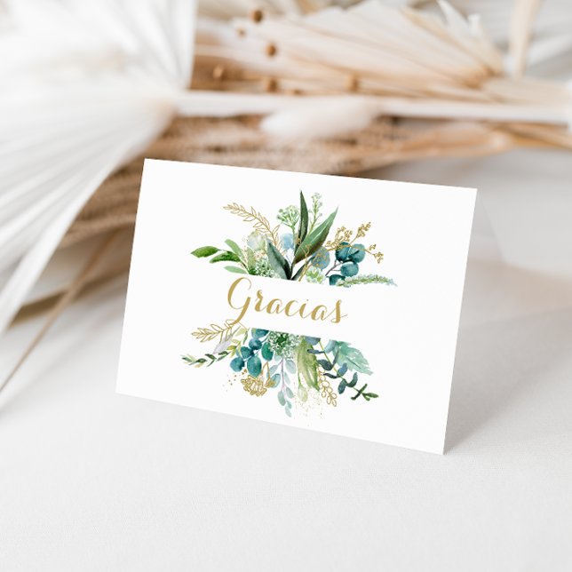 Gold and Green Eucalyptus Spanish Thank You Card (Creator Uploaded)
