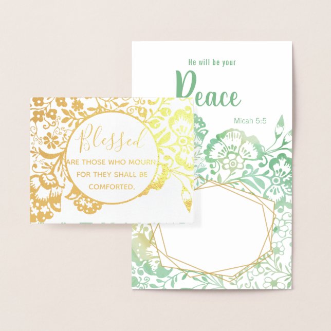 Gold and Green Floral Religious Christian Sympathy Foil Card (Display)