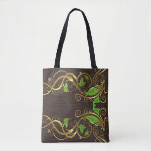 Gold And Green Floral Swirls Tote Bag