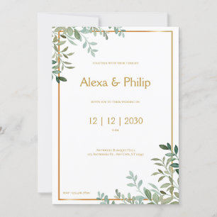 Gold and Green Foliage Wedding Invitation