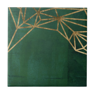 Gold and Green Jungle Web Ceramic Tile