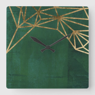 Gold and Green Jungle Web Square Wall Clock