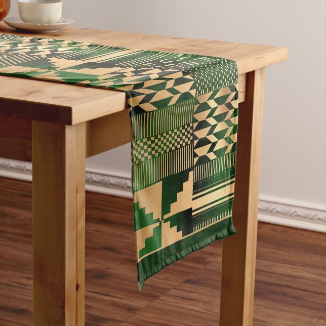 Gold and Green Kente Cloth-Inspired  Short Table Runner (In Situ)