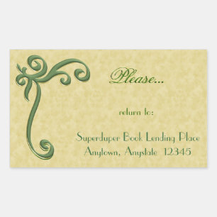 Gold and Green Library "Please return" Bookplates Rectangular Sticker
