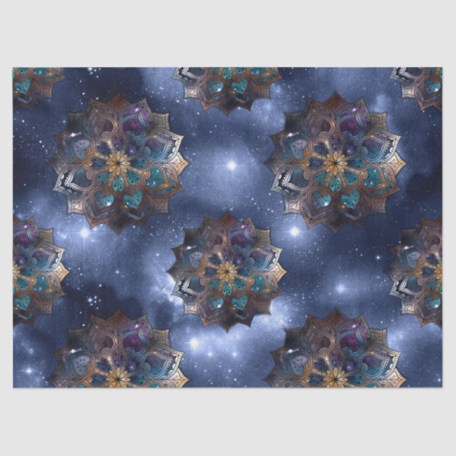 Gold and Green Mandala's on Dark Sky Decoupage Tissue Paper (Front)