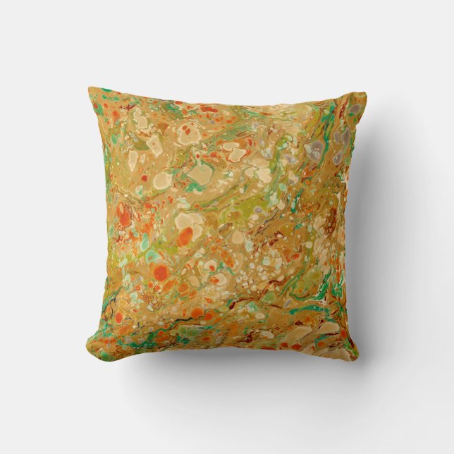 Gold and Green Marble Throw Pillow (Front)
