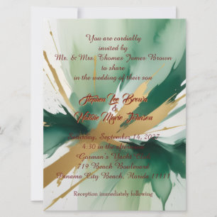 Gold and Green Modern Art Wedding Invitation