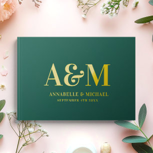 GOLD AND GREEN MONOGRAM MINIMALIST WEDDING  GUEST BOOK