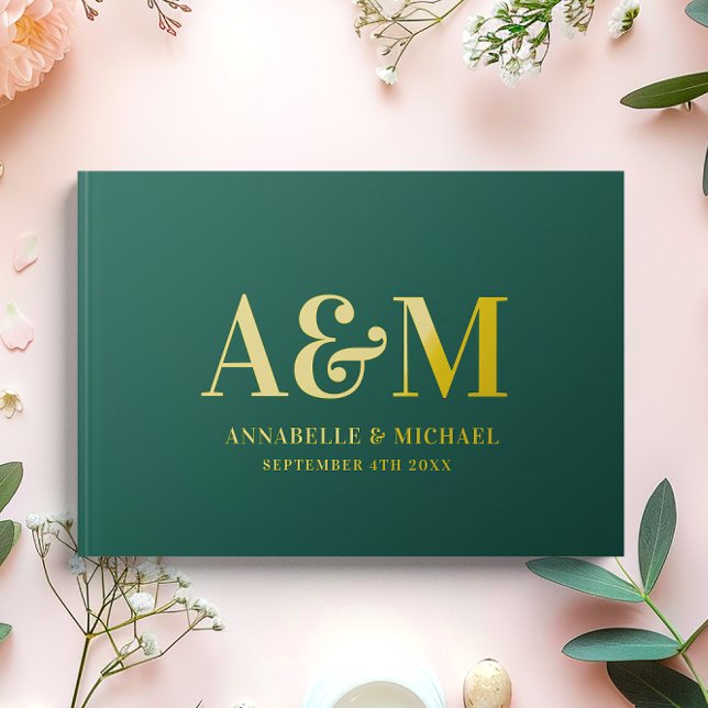 GOLD AND GREEN MONOGRAM MINIMALIST WEDDING  GUEST BOOK (Creator Uploaded)