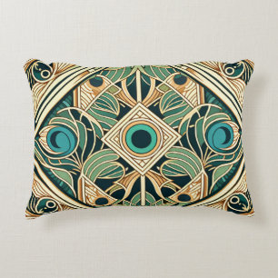 Gold and green peacock abstract feathers texture decorative cushion