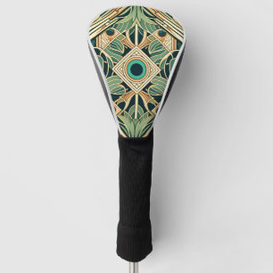 Gold and green peacock abstract feathers texture golf head cover