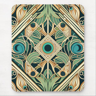 Gold and green peacock abstract feathers texture mouse pad