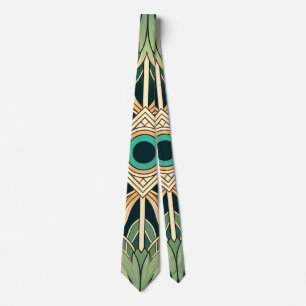 Gold and green peacock abstract feathers texture tie