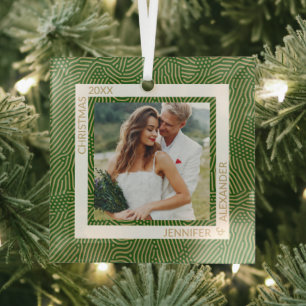 Gold and Green Photo Glass Tree Decoration