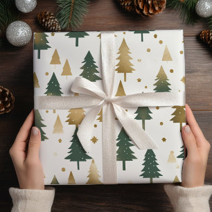Gold And Green Pine Trees Christmas Wrapping Paper Sheet
