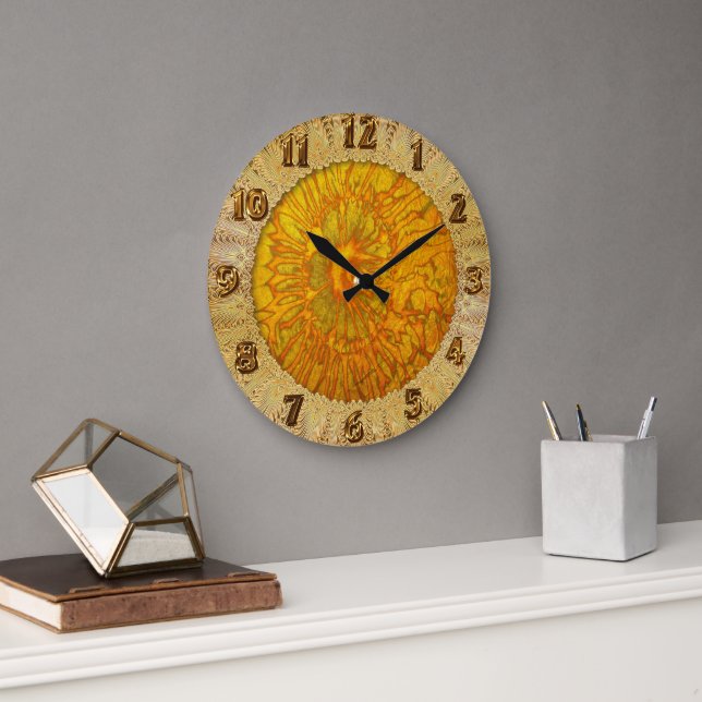 Gold and green plated texture with a abstract patt large clock (Office)