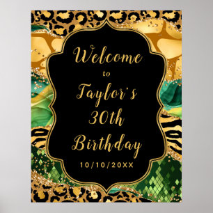 Gold and Green Safari Agate Birthday Welcome Poster