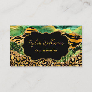 Gold and Green Safari Animal Print Agate Business Card