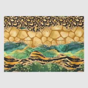 Gold and Green Safari Animal Print Agate Tissue Paper