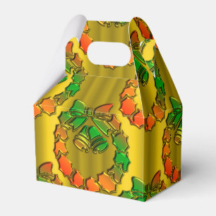 Gold and Green Shiny Christmas Wreath Favour Box