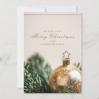 Gold and Green Simple Merry Christmas Greetings Holiday Card