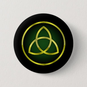 gold and green triquetra 6 cm round badge