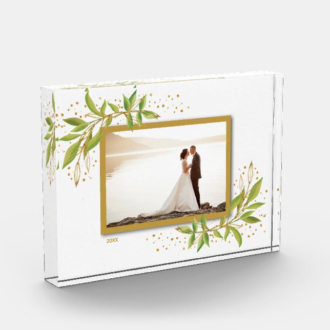Gold and Green Watercolor Foliage Photo Block (Left)