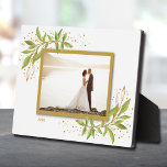 Gold and Green Watercolor Foliage Photo Easel Plaque<br><div class="desc">Tabletop plaque with a built-in easel features your favorite photo accented with beautiful watercolor green and gold leaves and dots. CHANGE the date to the current year or you can delete it or add more information. Great as a gift or to display your favorite photo in your own home. Your...</div>