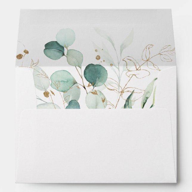 Gold and Green Wedding Pre-Printed Address 5x7  Envelope (Back (Bottom))