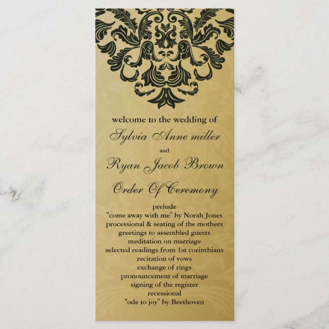 gold and green Wedding program (Front)