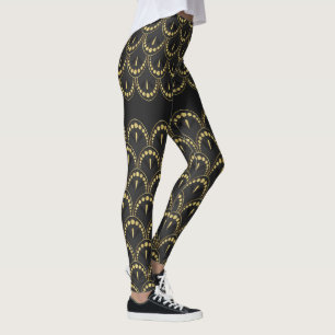 Gold and grey art-deco geometric pattern leggings