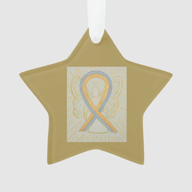 Gold and Grey Awareness Ribbon Angel Ornament (Front)