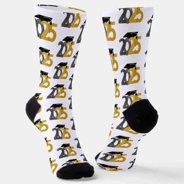 Gold and Grey Class of 2025 Graduation Socks (Angled)