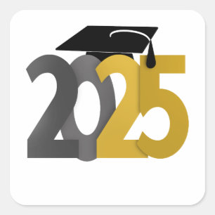Gold and Grey Class of 2025 Graduation Square Sticker